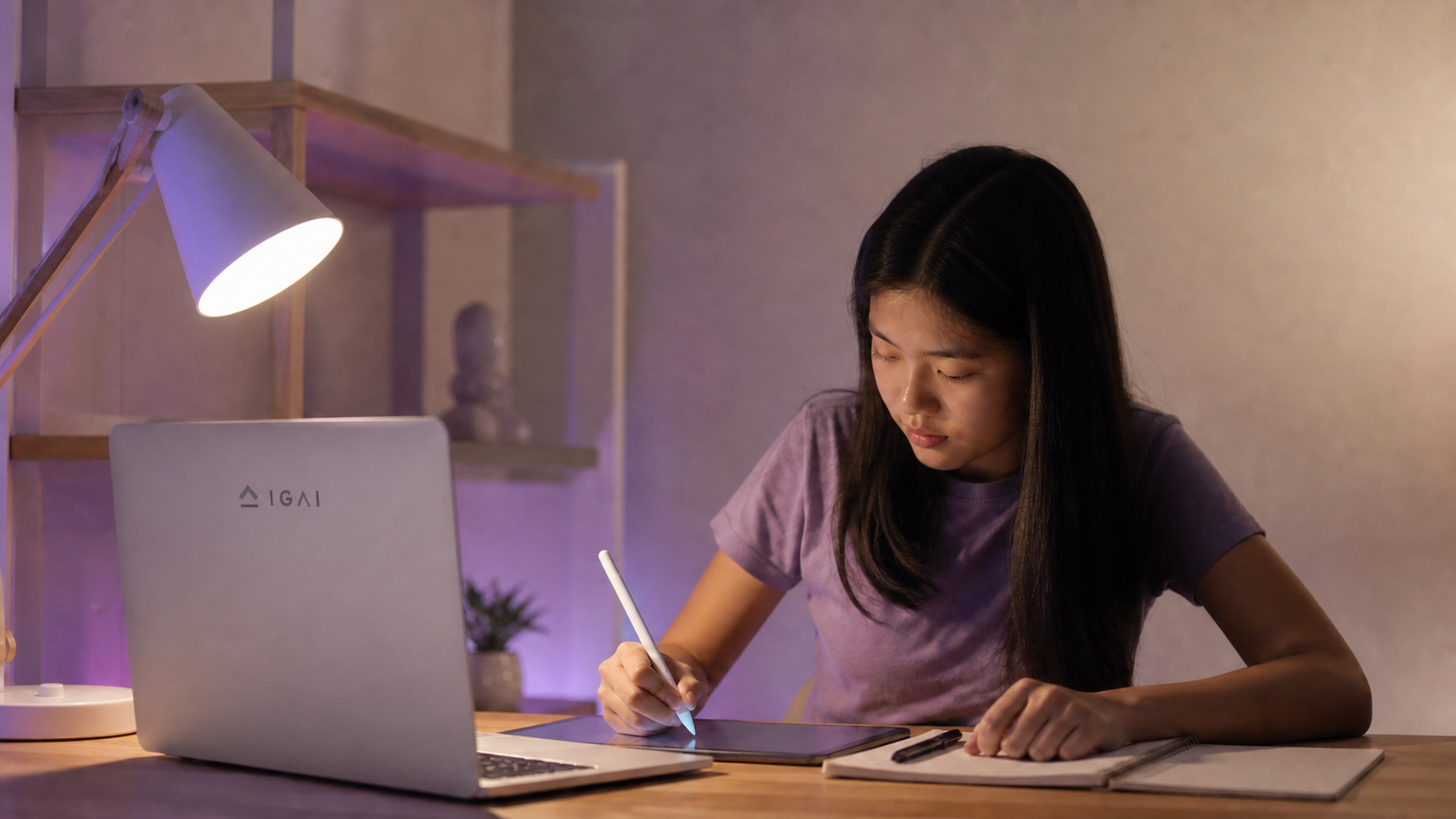 IGCSE student studying with IGAI on a laptop and tablet